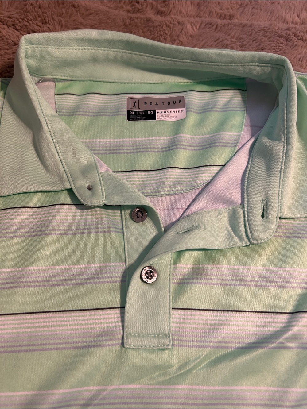 PGA Tour Mint Green Striped Golf Polo